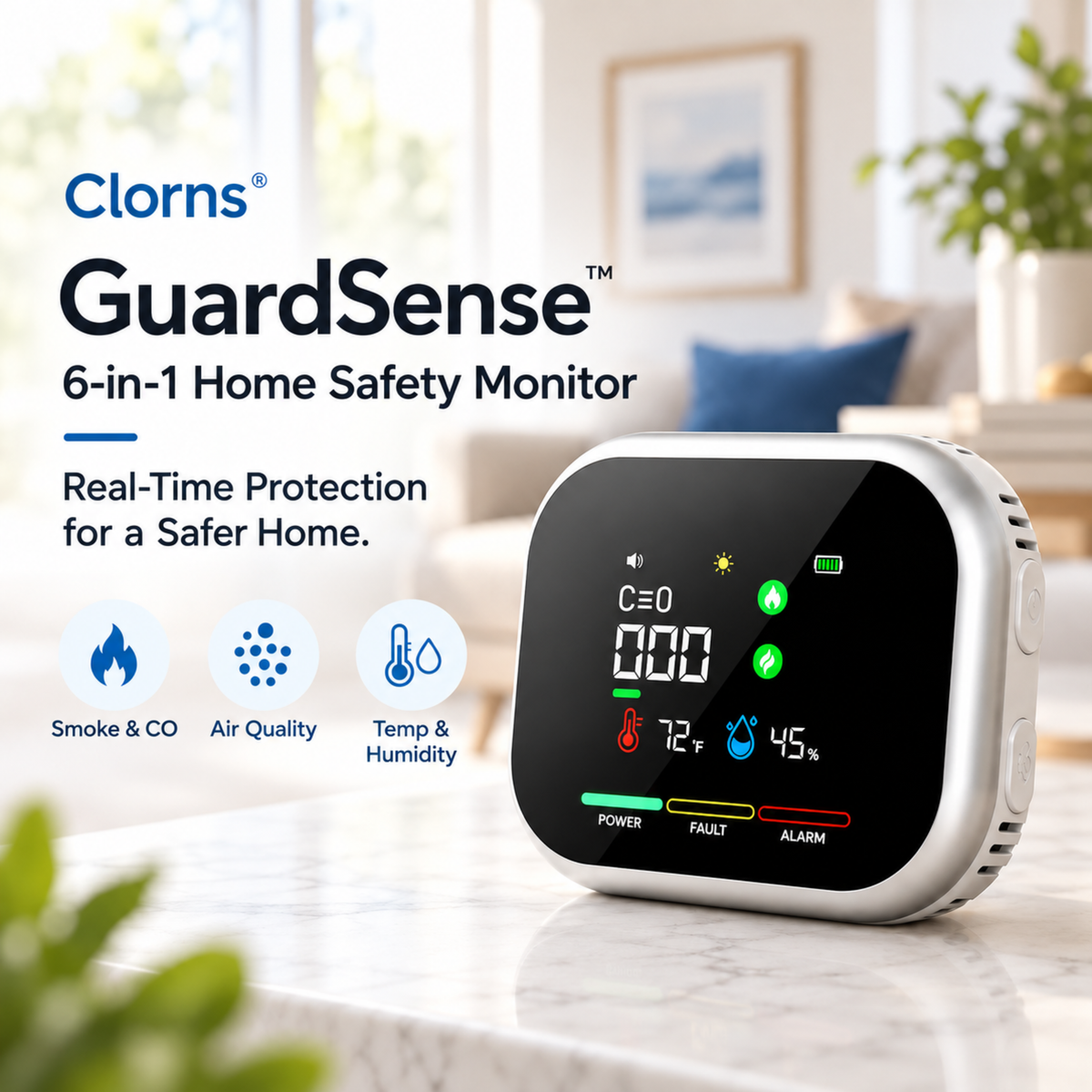 Clorns® GuardSense™ 6-in-1 Home Safety Monitor